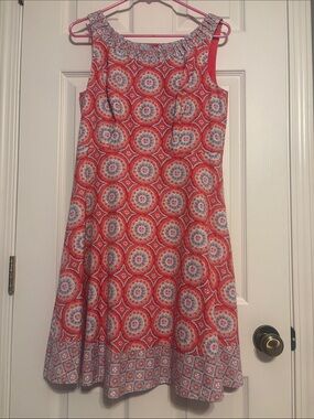 Talbots Coral and Light Blue Print Sleeveless Dress